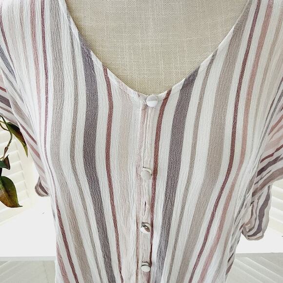 TORRID STRIPE BROWN GRAY BUTTON DOWN TIE FRONT SIZE 3(3X) - Picture 6 of 8